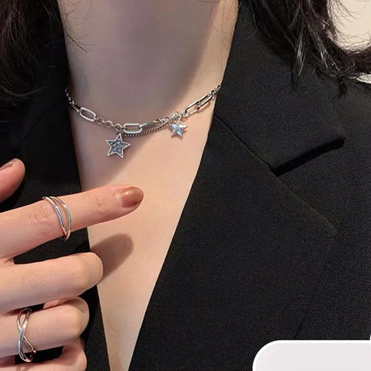 Punk Jewelry Stars Sweater Chain Necklace for Women in 925 Sterling Silver