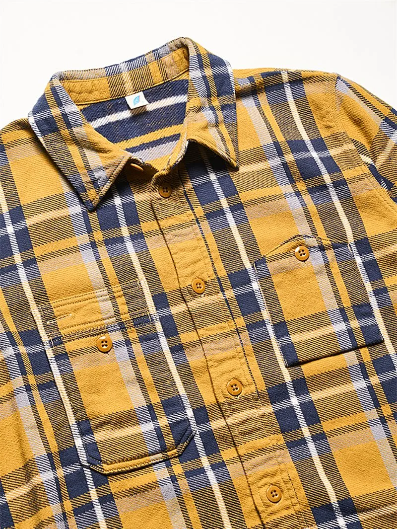 Pure Blue Japan 2222-CA Camel Raised Surface Double Pocket Shirt