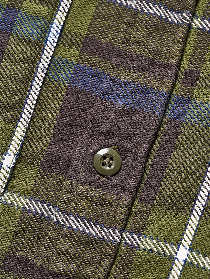 Pure Blue Japan Raised Surface Check Double Pocket Shirt - Olive