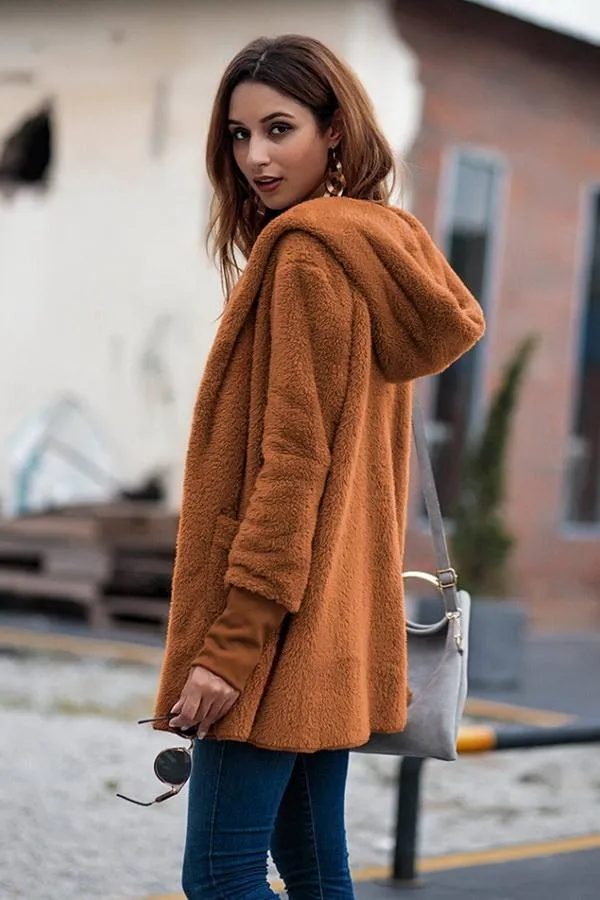 Pure Color Hooded Pockets Cardigan