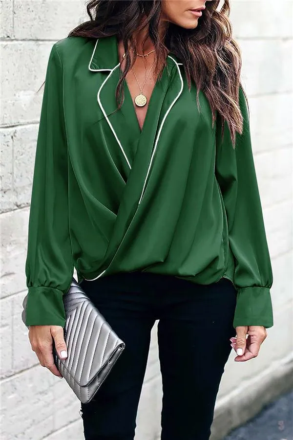 Pure Color V Neck Loose Blouse