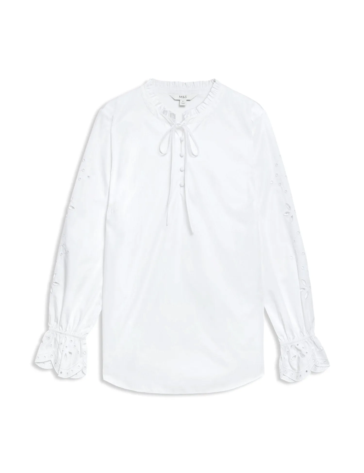 Pure Cotton Broderie Tie Front Blouse