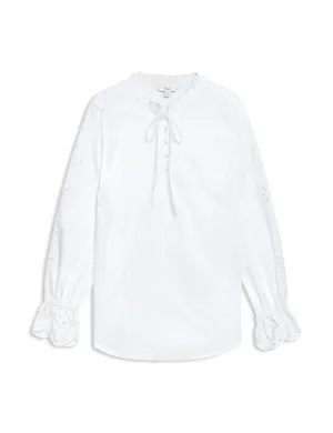 Pure Cotton Broderie Tie Front Blouse