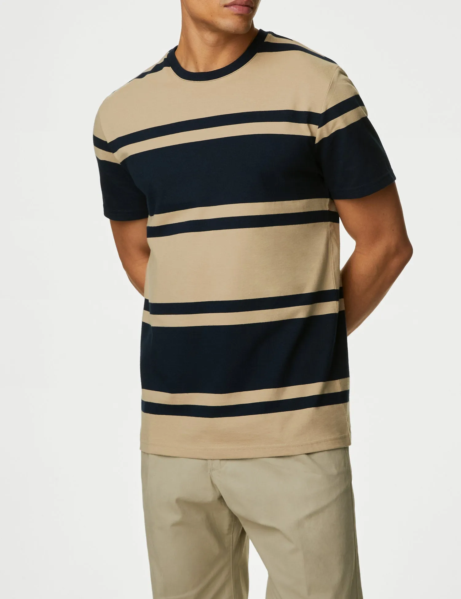 Pure Cotton Colour Block Striped T-Shirt