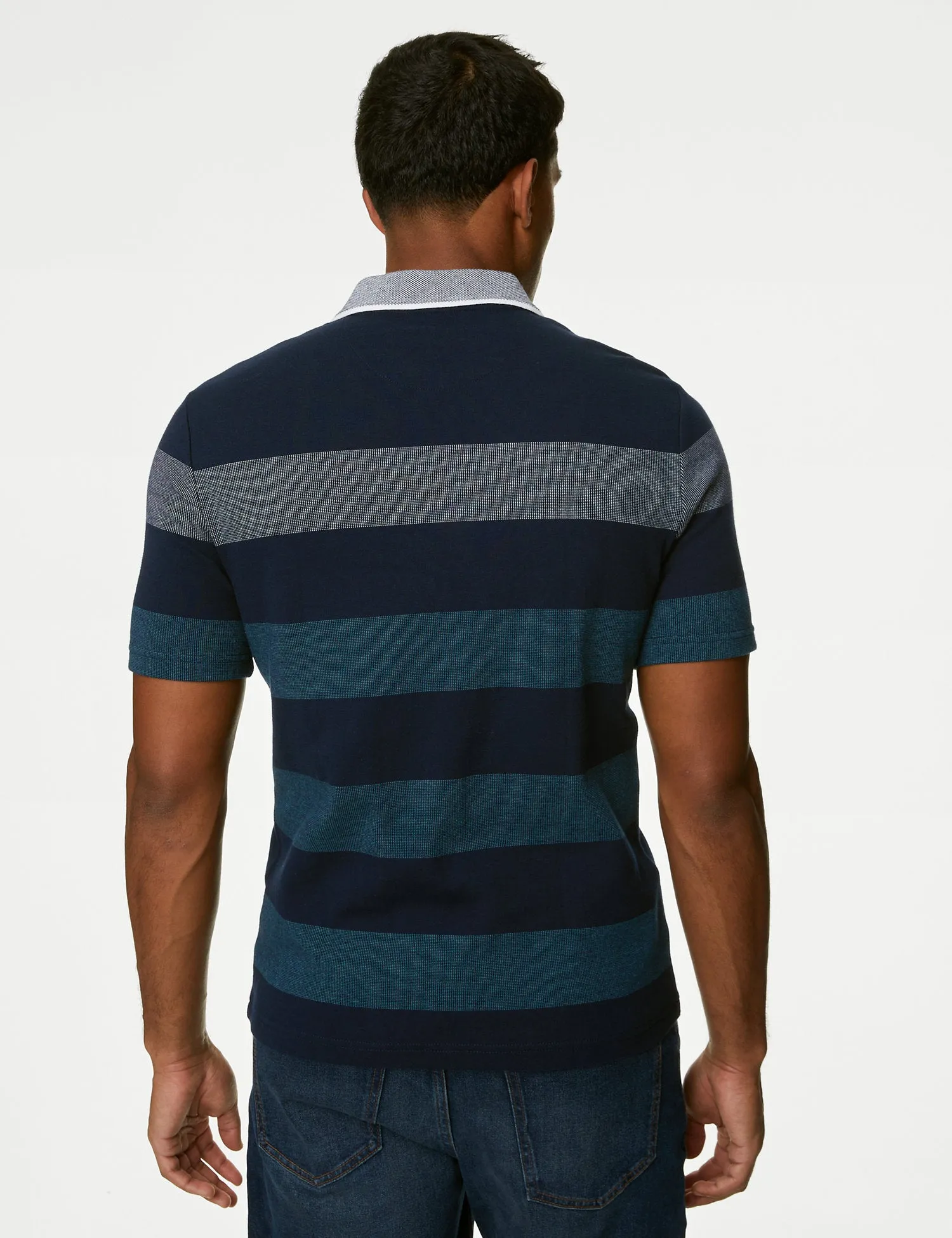 Pure Cotton Double Knit Striped Polo Shirt