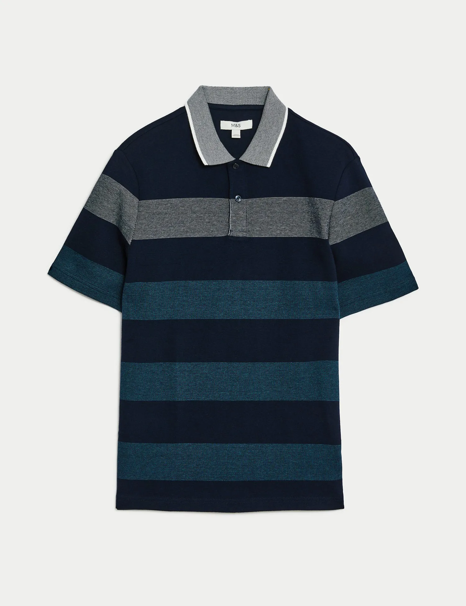 Pure Cotton Double Knit Striped Polo Shirt