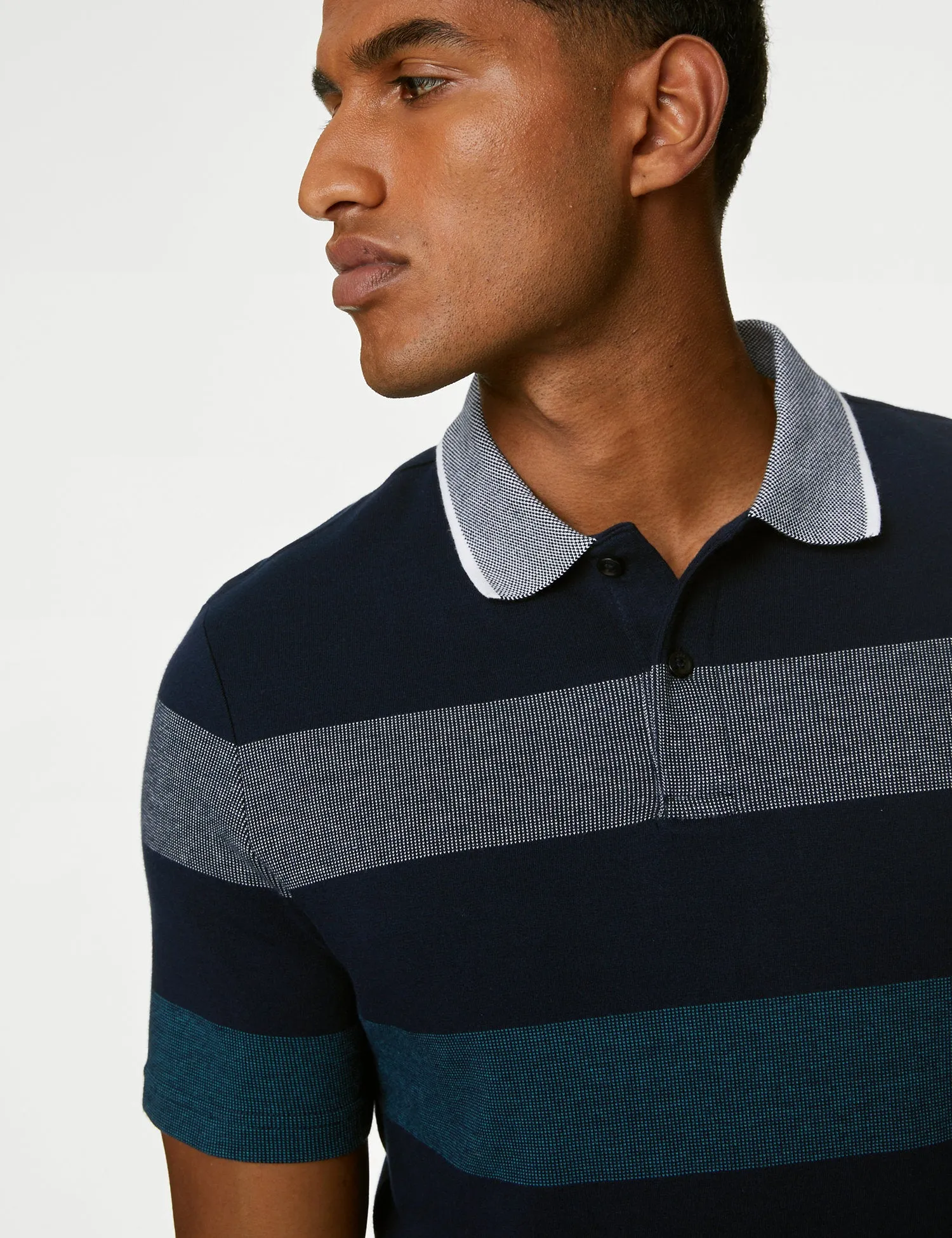 Pure Cotton Double Knit Striped Polo Shirt