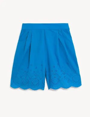 Pure Cotton Embroidered High Waisted Shorts