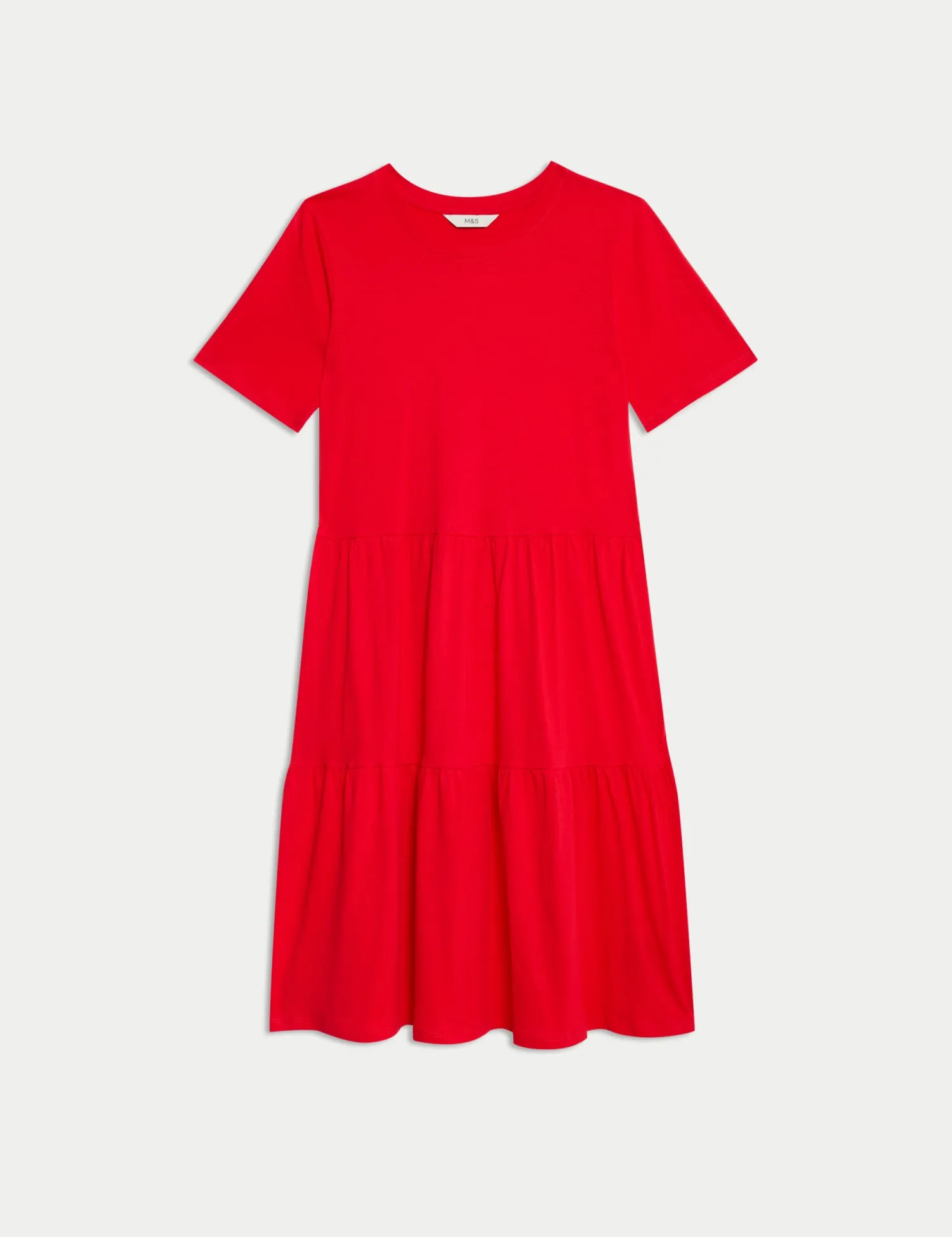 Pure Cotton Jersey Knee Length Tiered Dress