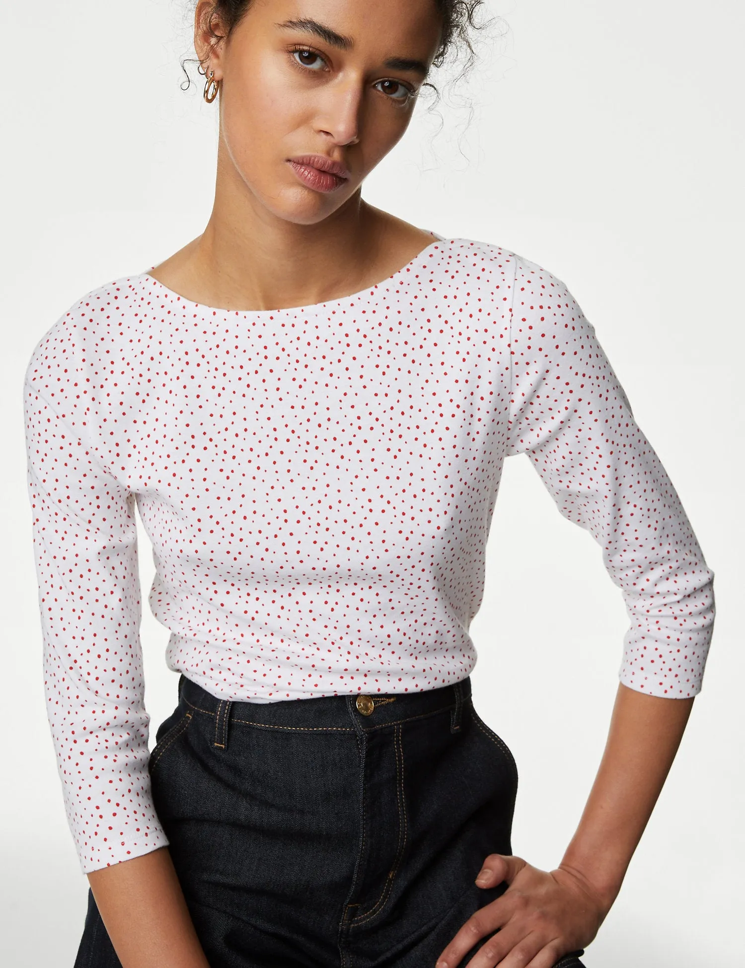 Pure Cotton Printed Slim Fit Slash Neck Top