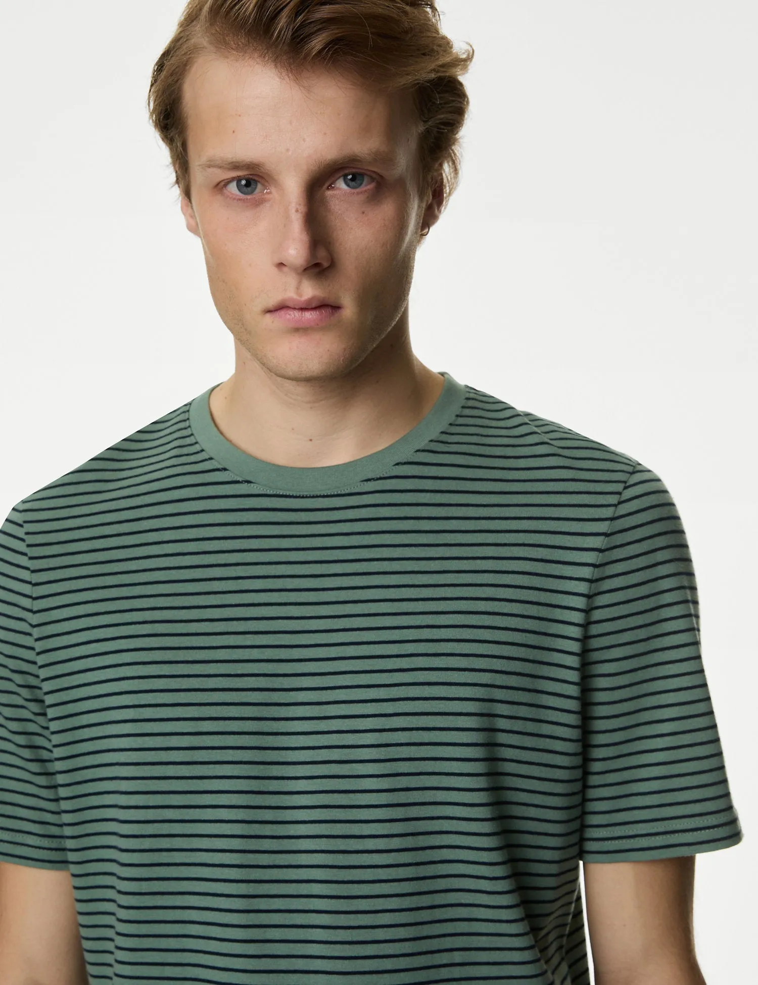 Pure Cotton Striped Crew Neck T-Shirt