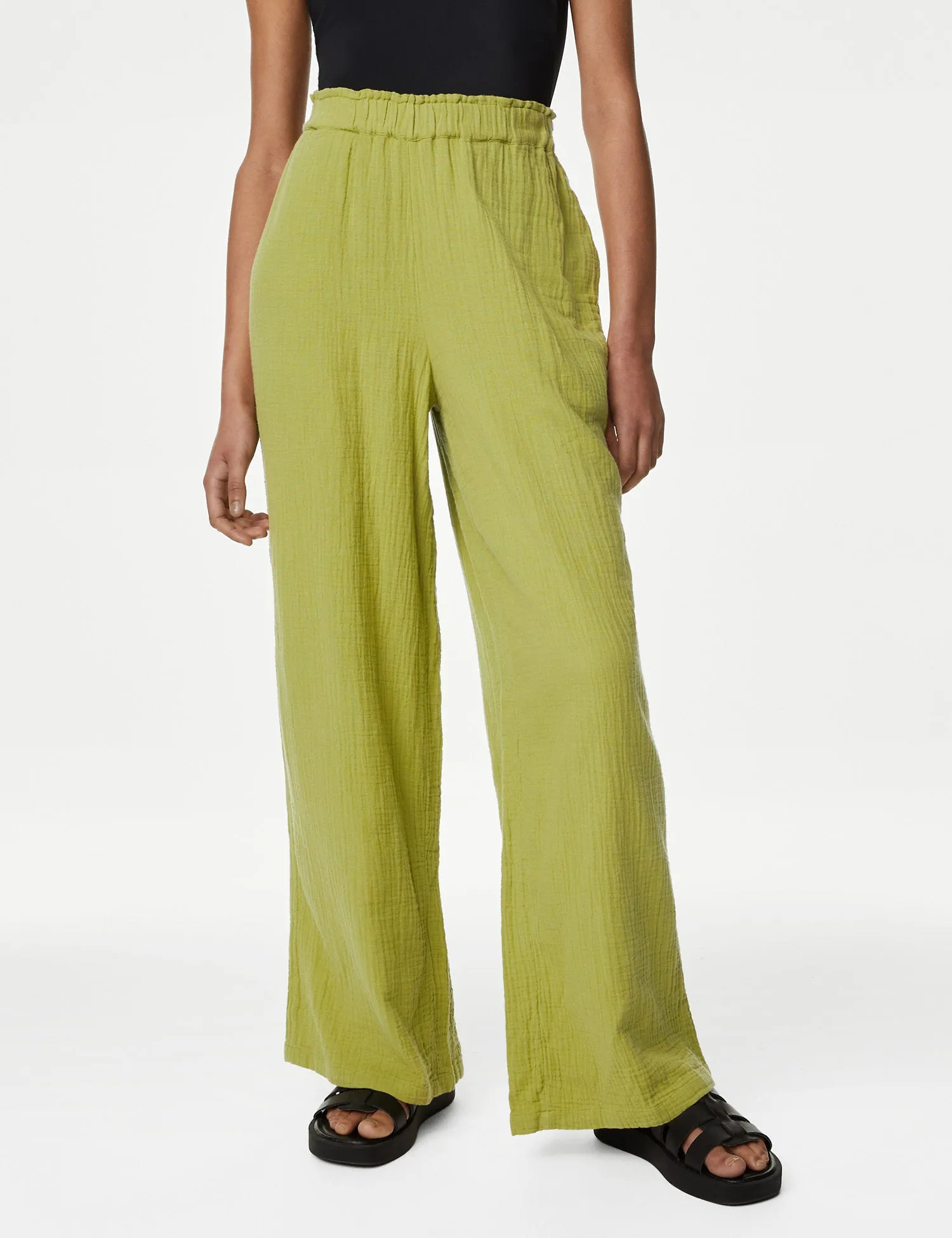 Pure Cotton Wide Leg Trousers