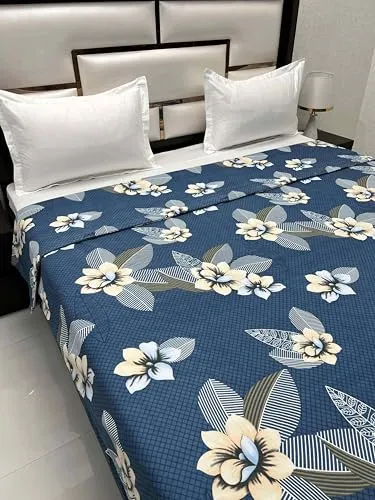 Pure Decor Comfy Collection Microfiber Comforter Double Bed King Size (88"X93") with Microfiber Layer Sheet Inside PD 4323 - Floral, Blue