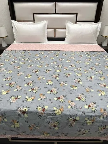 Pure Decor Doze Collection Microfiber Comforter Double Bed King Size (88"X93") with Laser Stitching PD 4310 - Floral, Blue