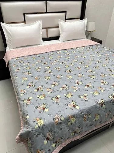 Pure Decor Doze Collection Microfiber Comforter Double Bed King Size (88"X93") with Laser Stitching PD 4310 - Floral, Blue