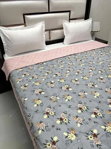 Pure Decor Doze Collection Microfiber Comforter Double Bed King Size (88"X93") with Laser Stitching PD 4310 - Floral, Blue