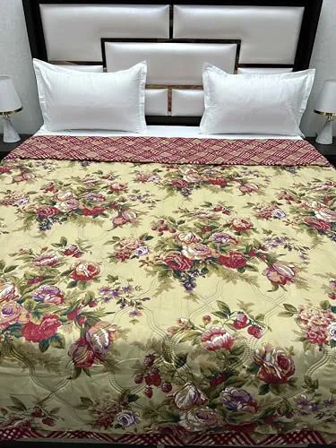 Pure Decor Doze Collection Microfiber Comforter Double Bed King Size (88"X93") with Laser Stitching PD 4313 - Floral, Red