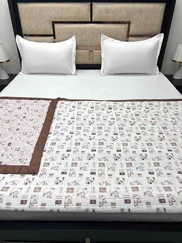 Pure Decor Silken Collection 100% Pure Cotton Double Bed King Size Dohar (87"X95") PD 3970 - Geometric, Brown