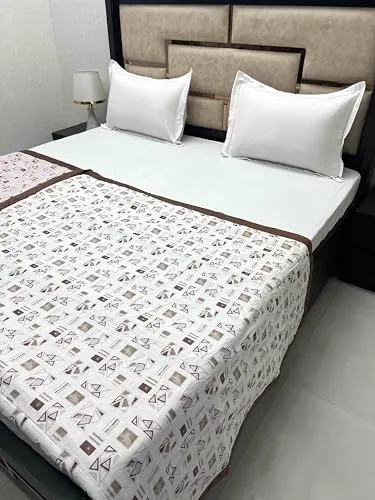 Pure Decor Silken Collection 100% Pure Cotton Double Bed King Size Dohar (87"X95") PD 3970 - Geometric, Brown