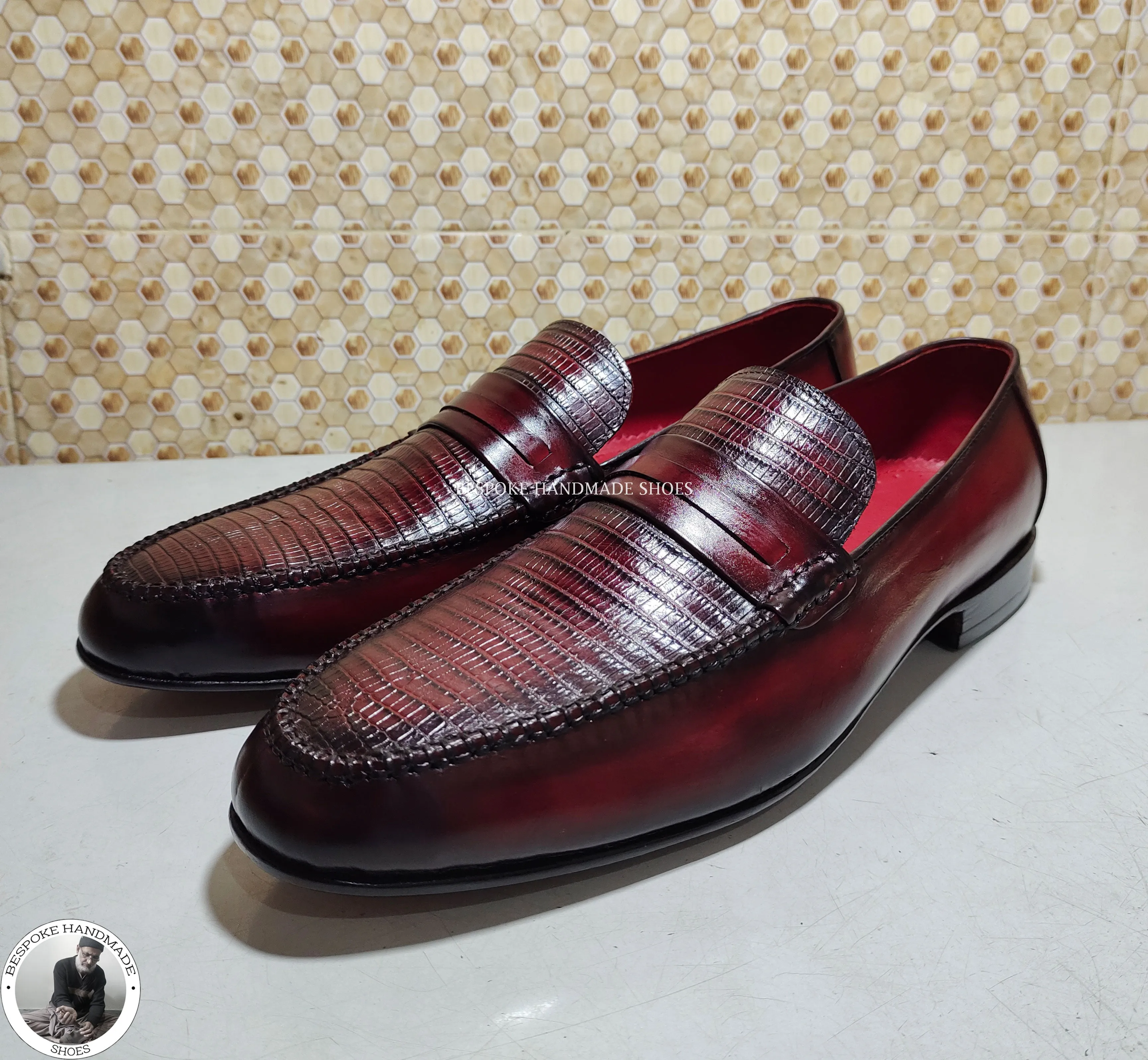 Pure Handmade Red Color Leather Wholecut Loafer Formal / Casual Shoes For Men's