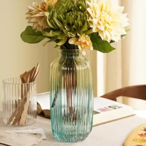 Pure Home   Living Blue and Green Ombre Ribbed Glass Vase - Small