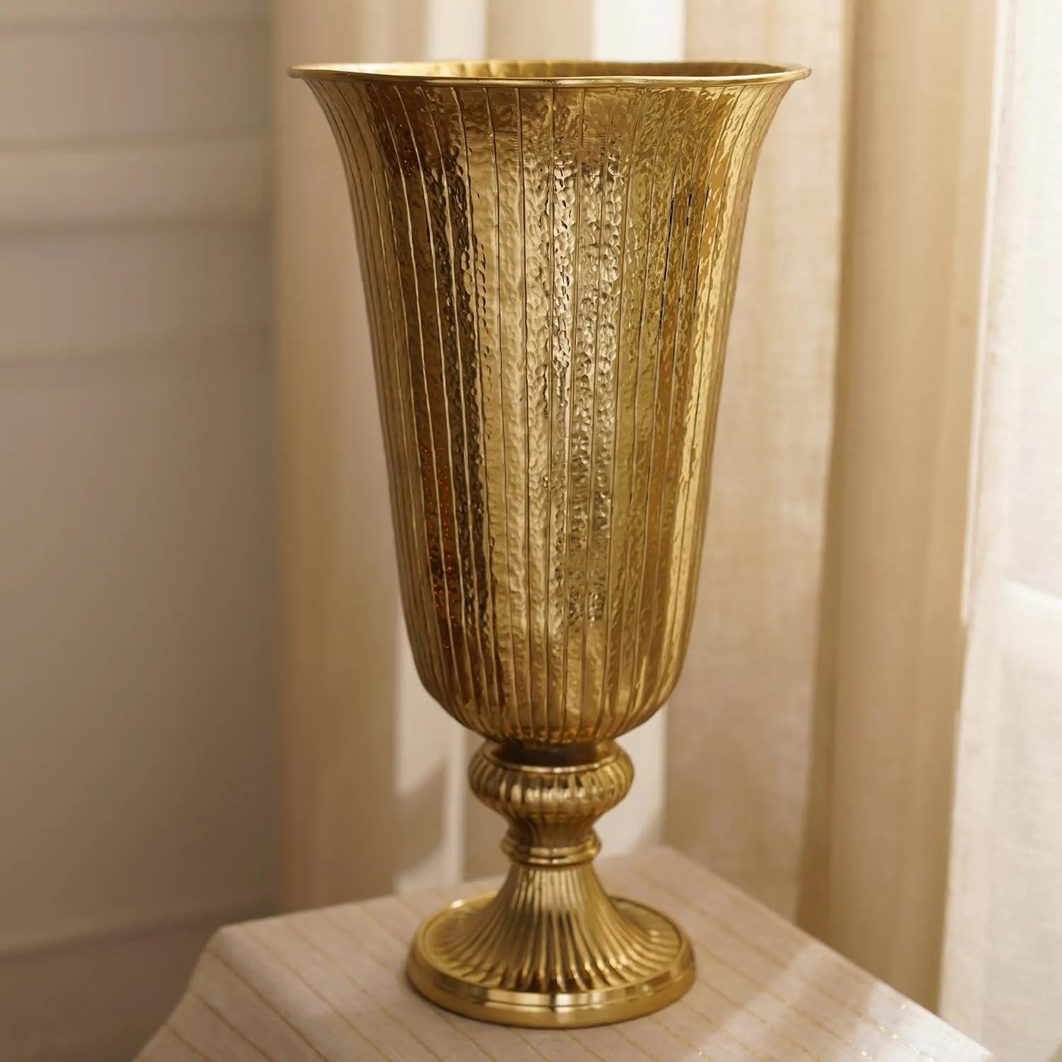 Pure Home   Living Gold Ribbed Hammered Tall Metal Vase(23X23X42CM)