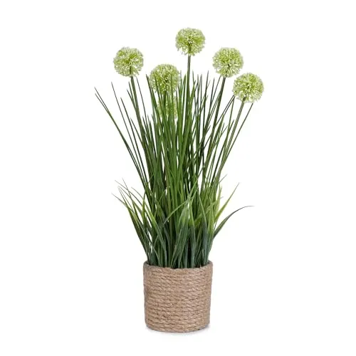 PURE HOME   LIVING Green Artificial Onion Flower with Rattan Basket