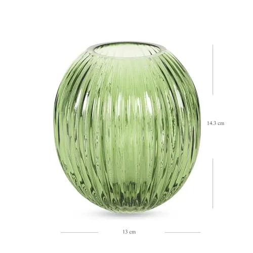 Pure Home   Living Green Ribbed Round Glass Vase - Small