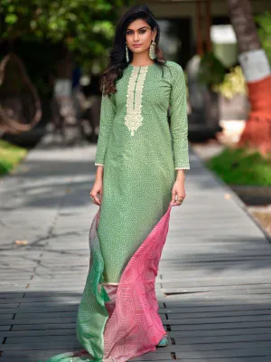 Pure Lawn Cotton Unstitched Women Suit Dress Material Green