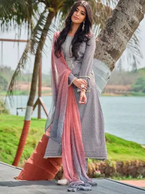 Pure Lawn Cotton Unstitched Women Suit Dress Material Grey