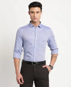 Pure Linen Light Blue Plain Slim Fit Full Sleeve Formal Shirt