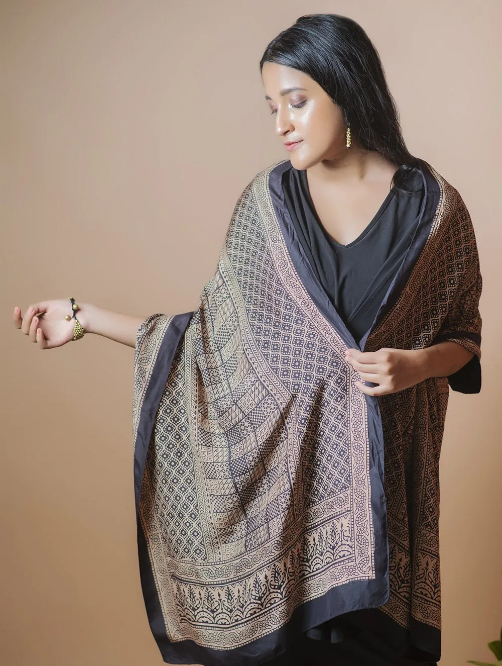 Pure Silk Bagh Printed Stole - Geometric