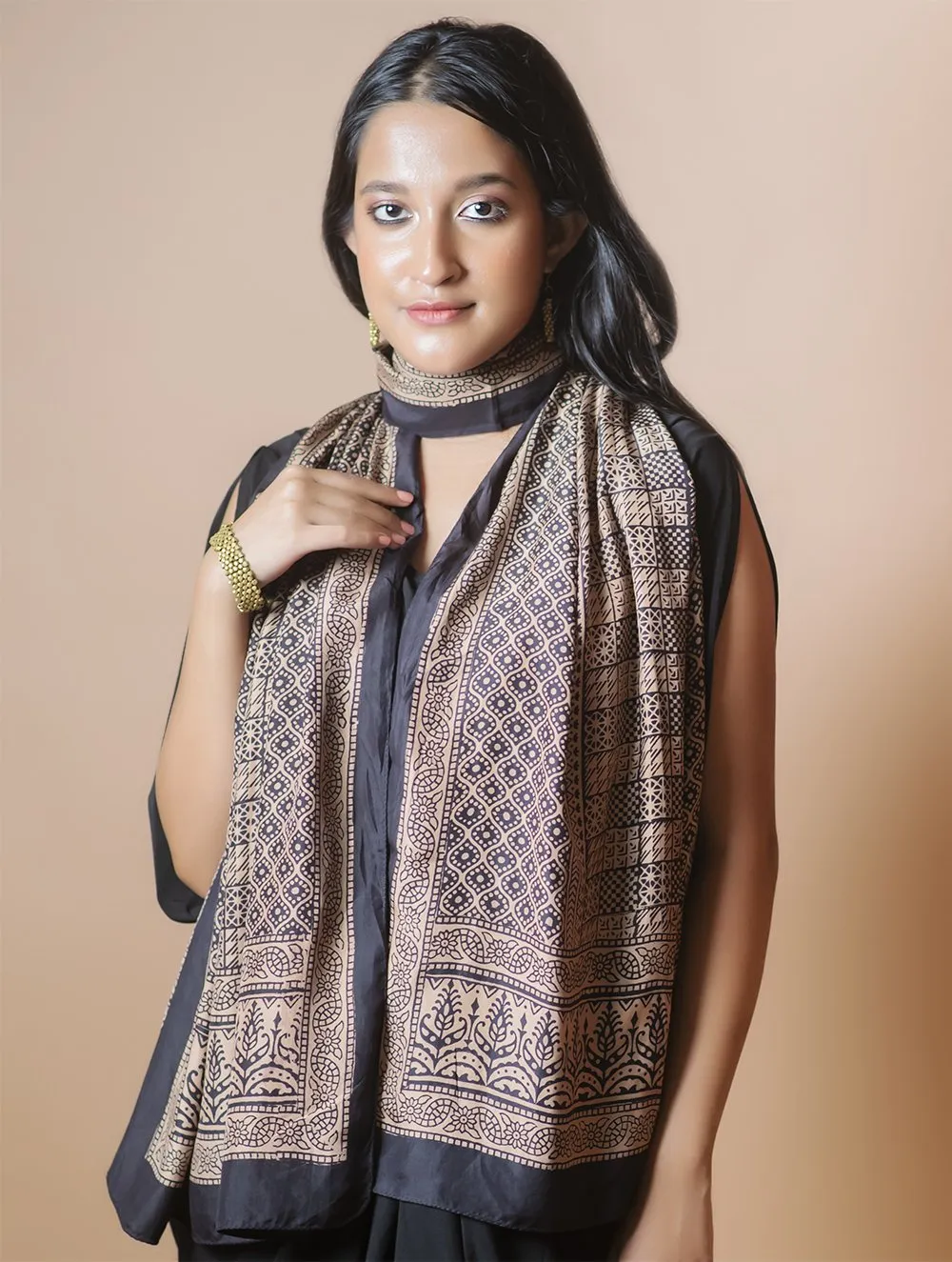 Pure Silk Bagh Printed Stole - Geometric