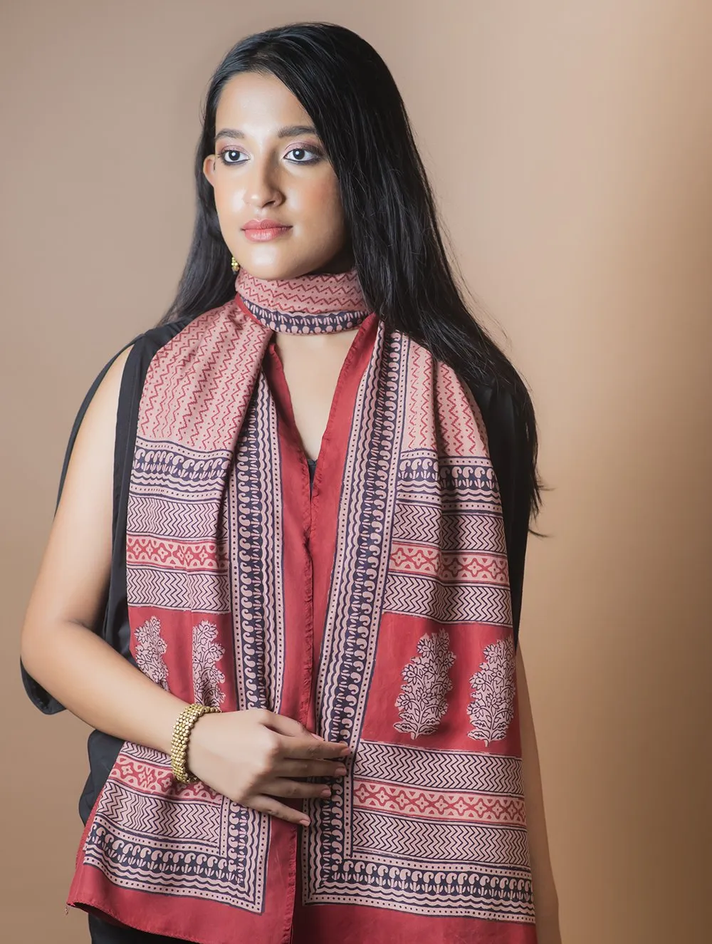 Pure Silk Bagh Printed Stole - Red Pattern