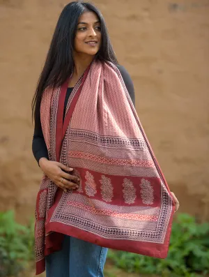 Pure Silk Bagh Printed Stole - Red Pattern