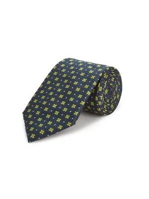 Pure Silk Geometric Tie - Navy/Green