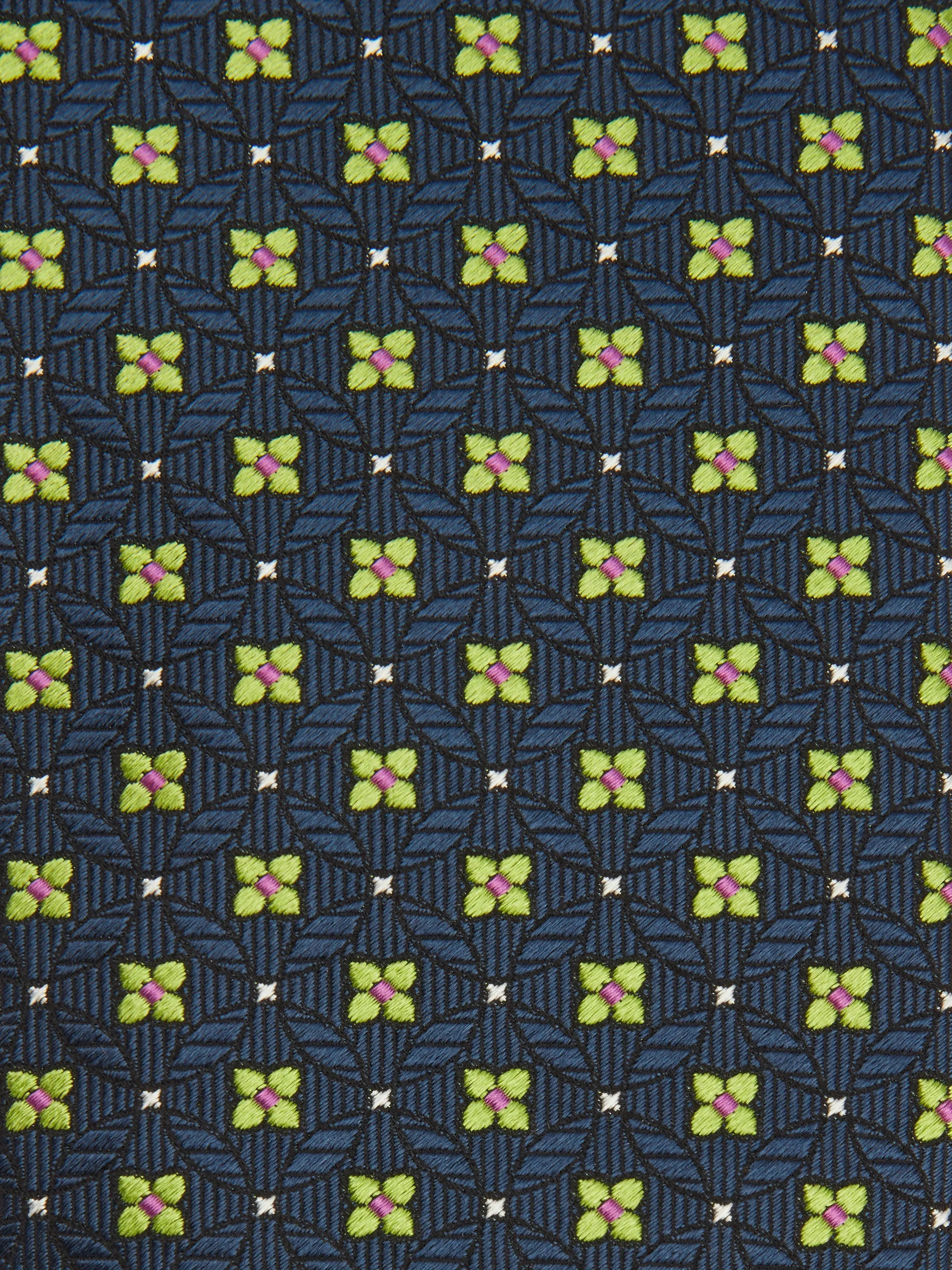 Pure Silk Geometric Tie - Navy/Green