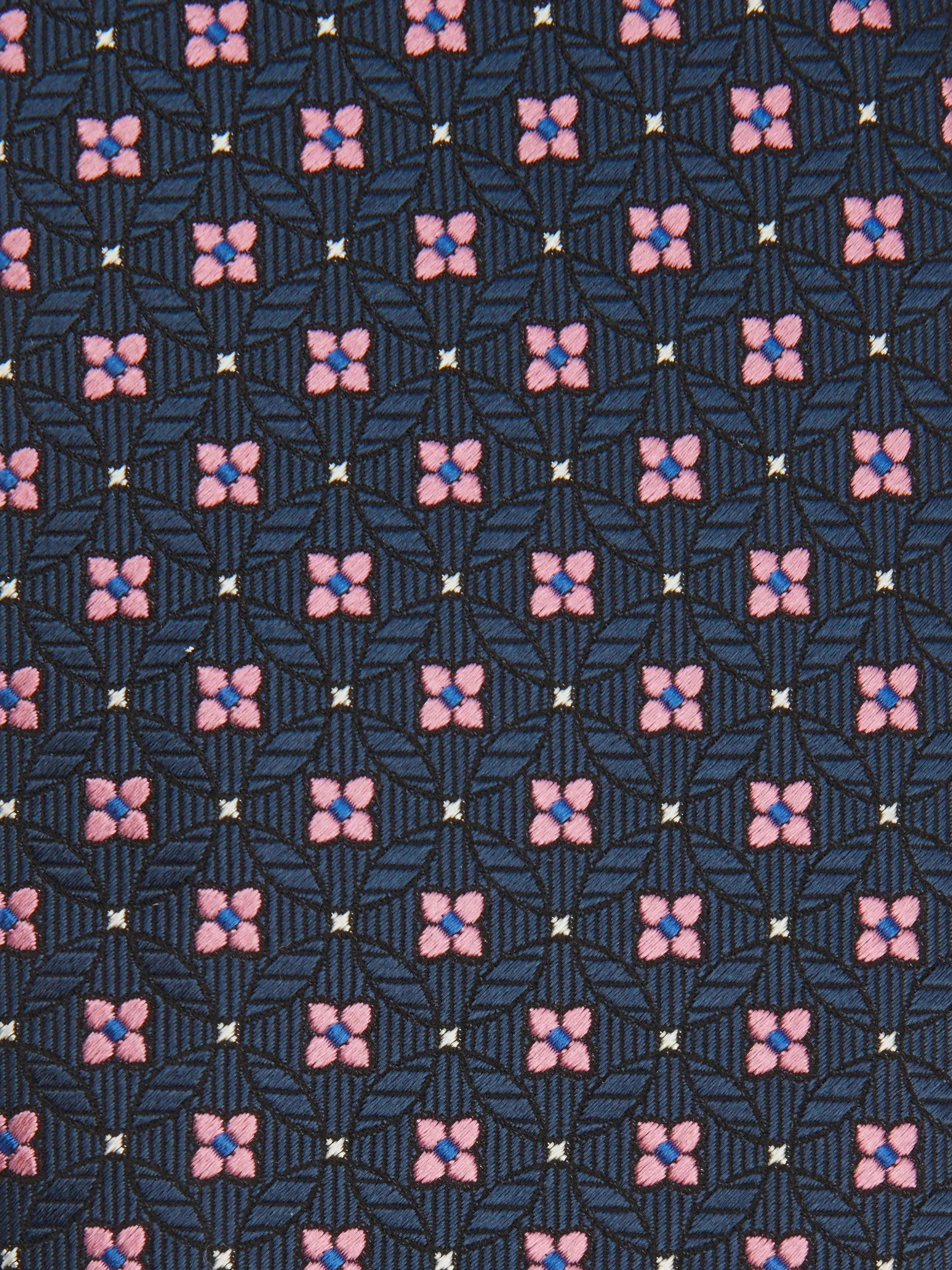 Pure Silk Geometric Tie - Navy/Pink