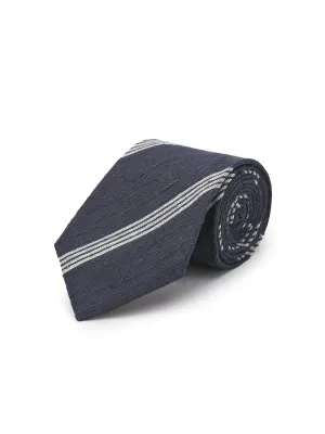 Pure Silk Shantung Tie - Navy/White Stripe