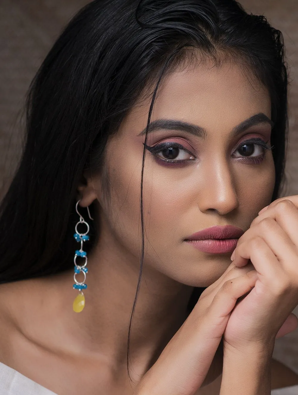 Pure Silver Earrings With Semi Precious Stones - Resplendent Ringlets