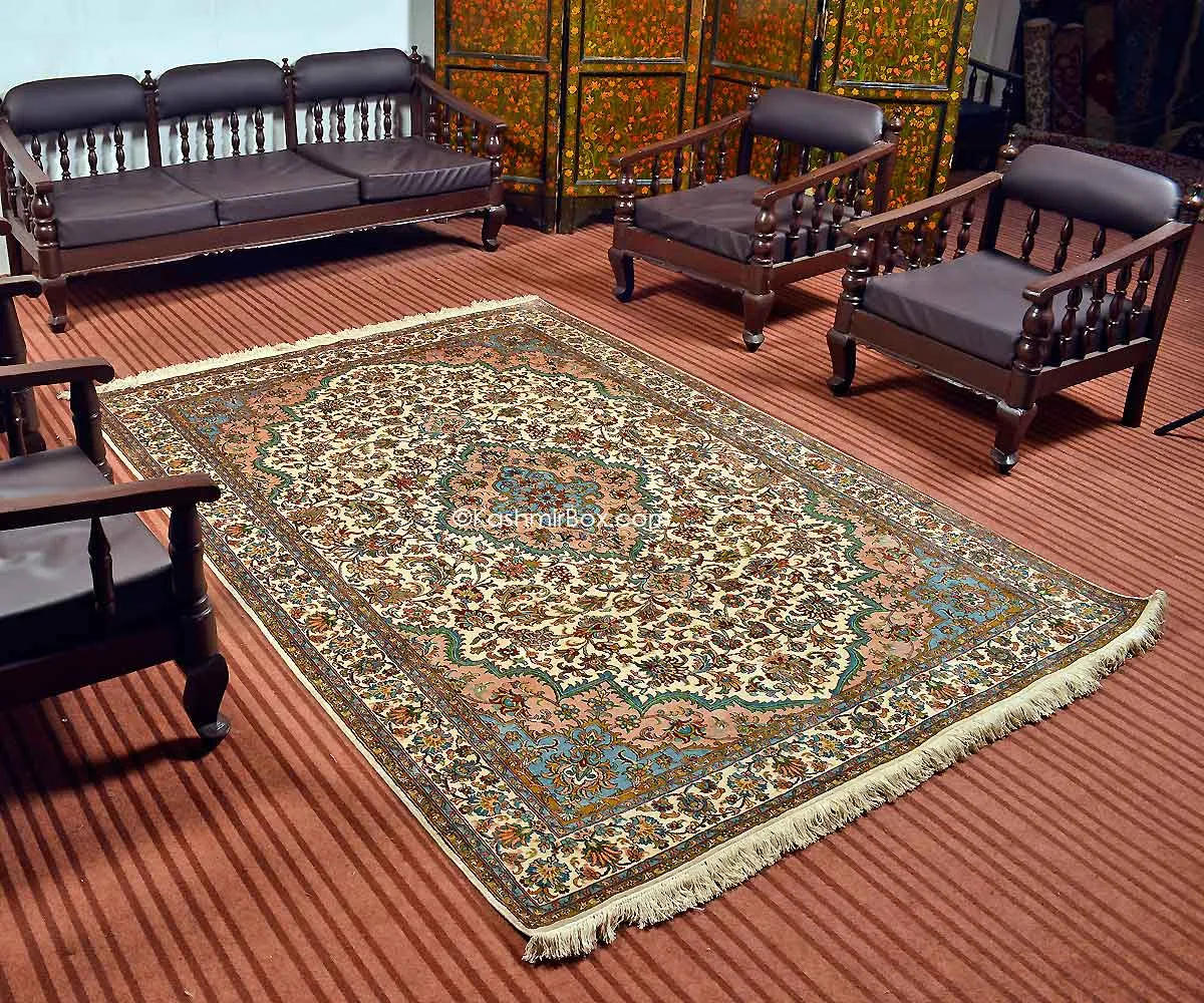 Pure White Kashan Silk Carpet