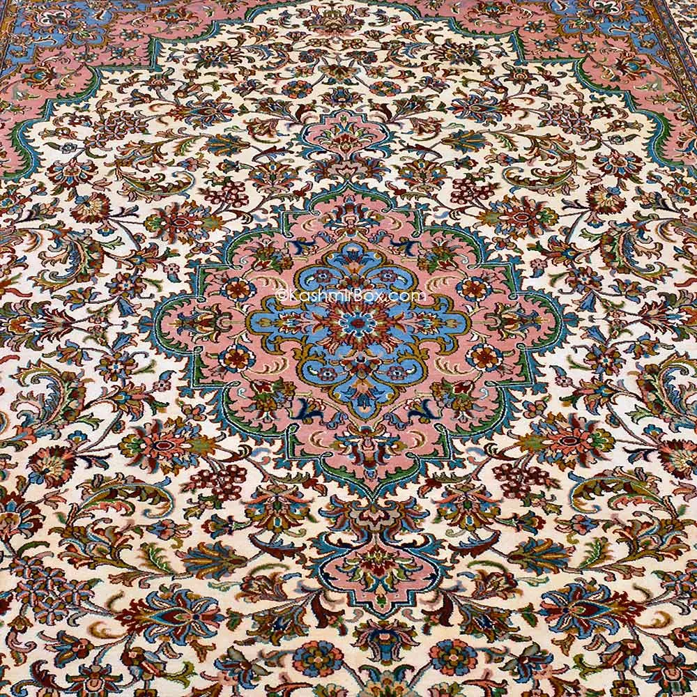 Pure White Kashan Silk Carpet