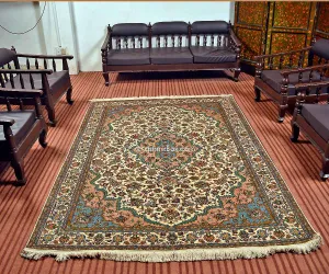 Pure White Kashan Silk Carpet