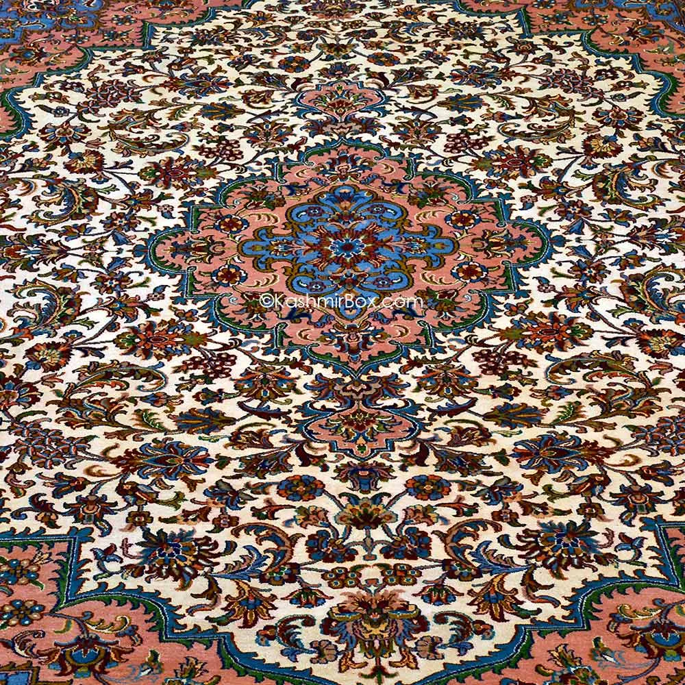 Pure White Kashan Silk Carpet