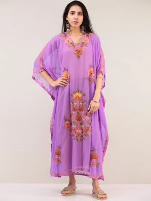 Purple Aari Embroidered Kashmere Free Size Georgette Kaftan  - K12K072