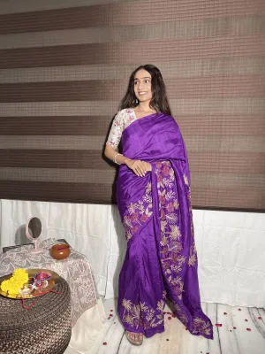 Purple Aari Zardozi Work Women Saree