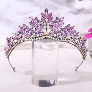 Purple AB Crystal Bridal Tiara Crown Rhinestone Hair Accessory