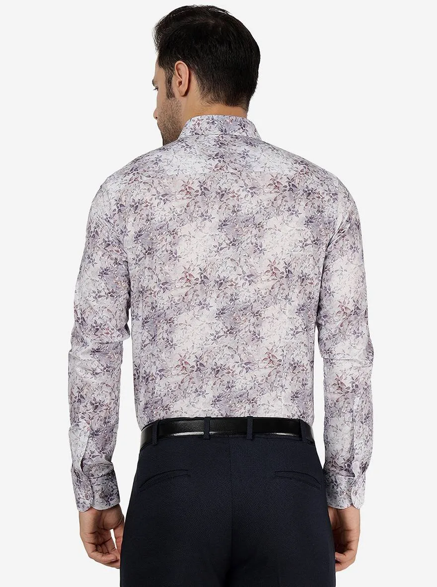 Purple & Grey Printed Slim Fit Party Wear Shirt | JB Studio