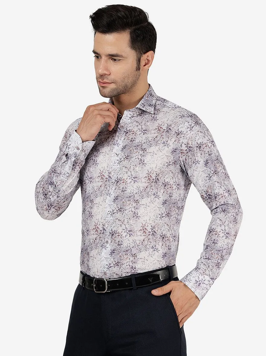 Purple & Grey Printed Slim Fit Party Wear Shirt | JB Studio