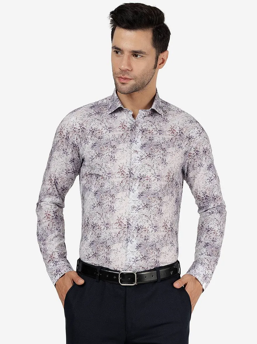 Purple & Grey Printed Slim Fit Party Wear Shirt | JB Studio